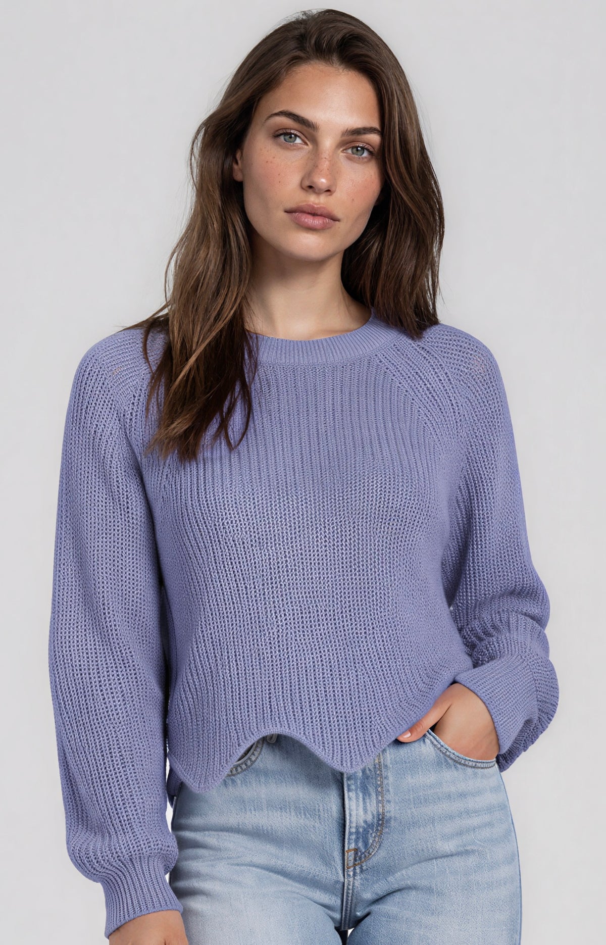 Purple wave bottom pullover
