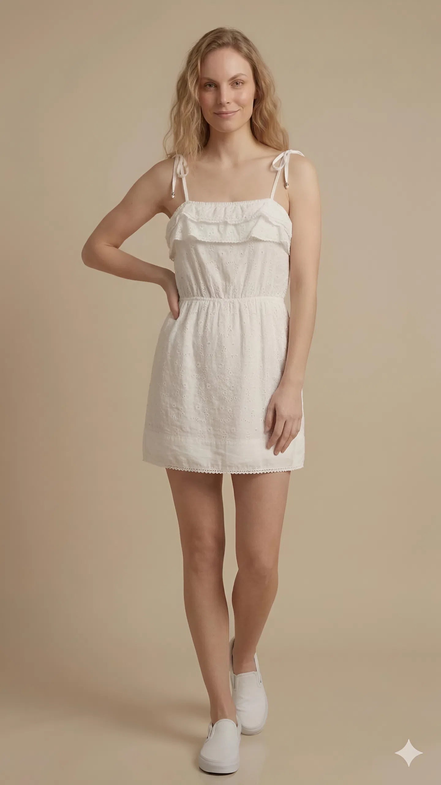 White Broderie Tie-Strap Mini Dress