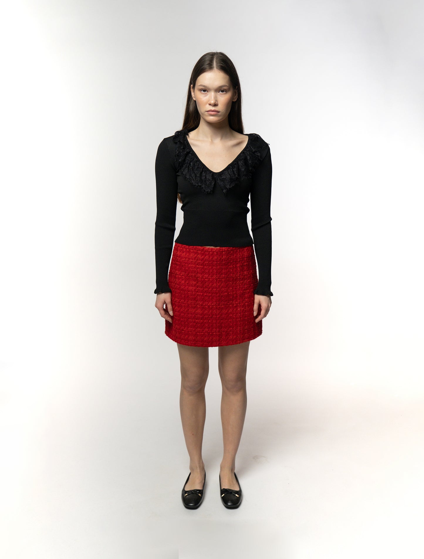 Black Lace-Trim Knit Sweater