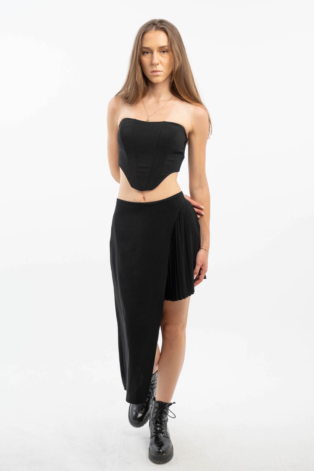 Black Strapless Corset Crop Top