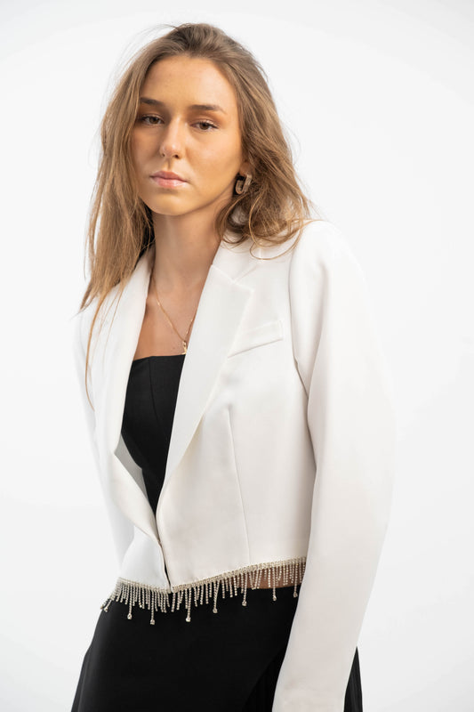 Beaded Hem Cropped Blazer