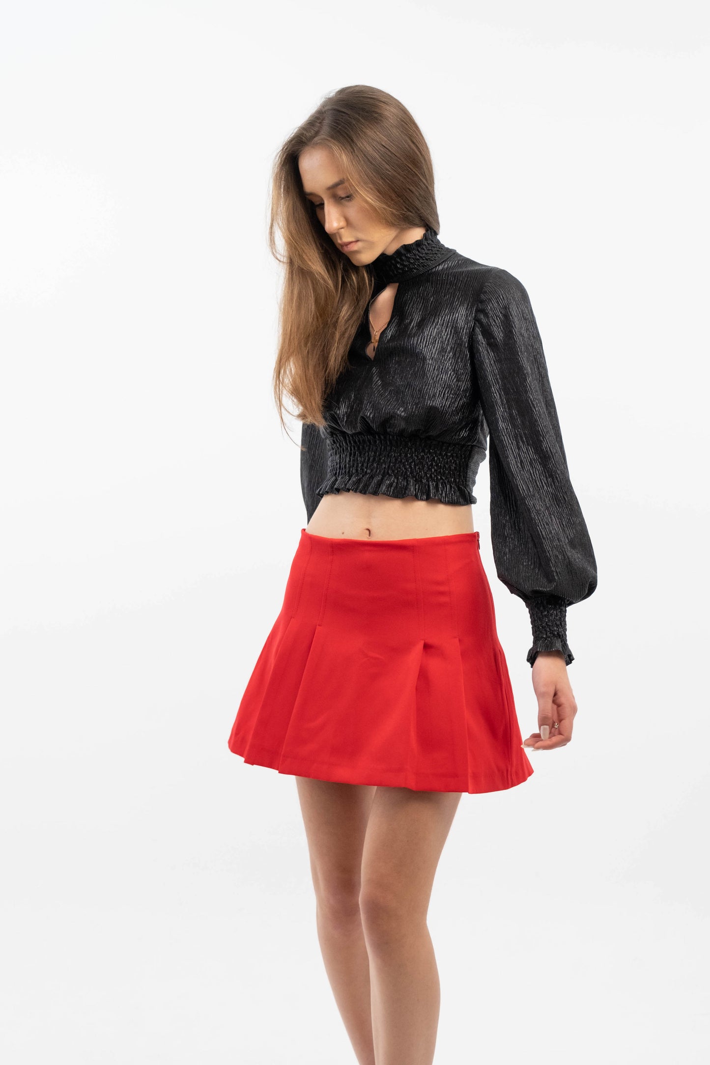 Red Mini Flounce Skirt
