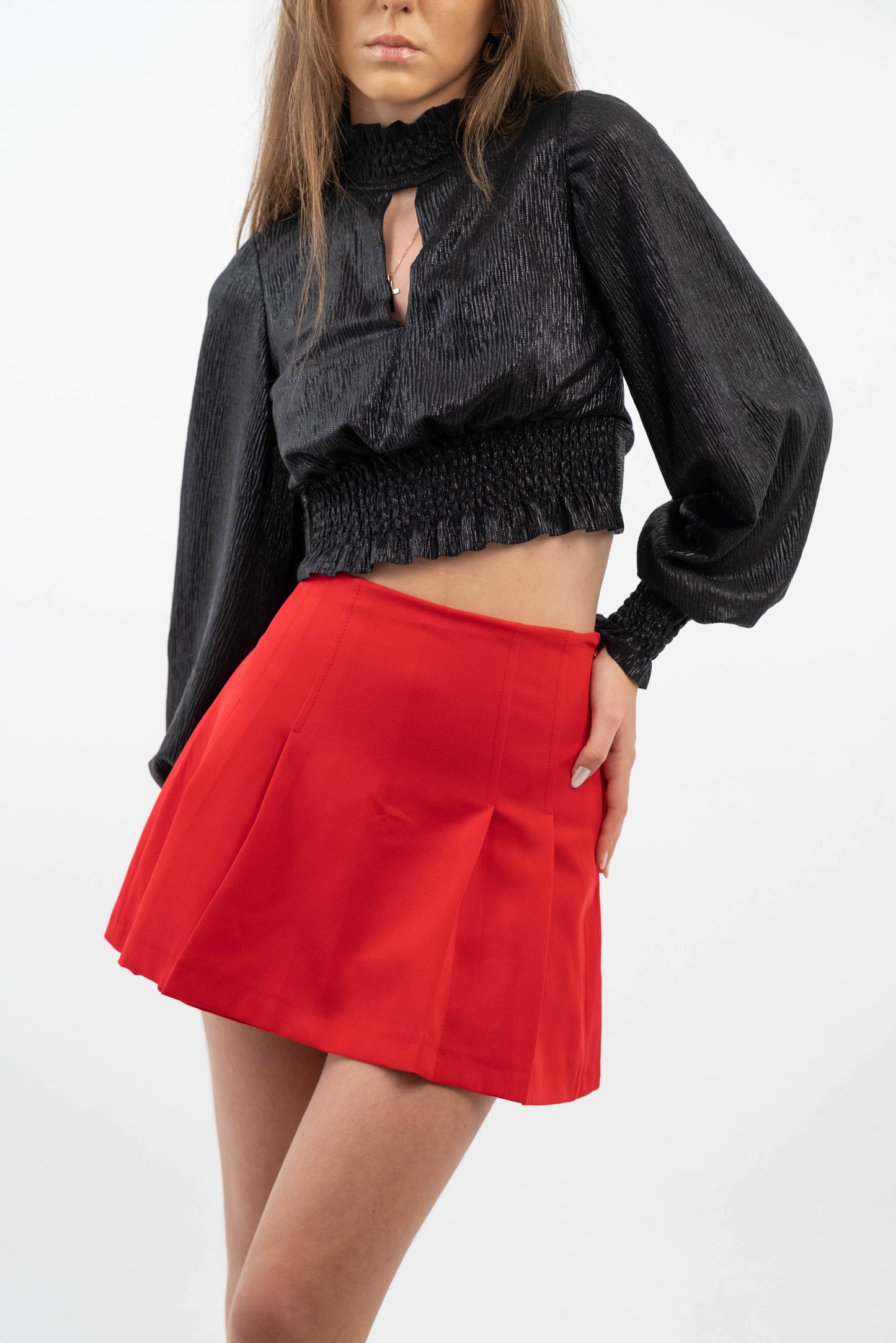 Red Mini Flounce Skirt