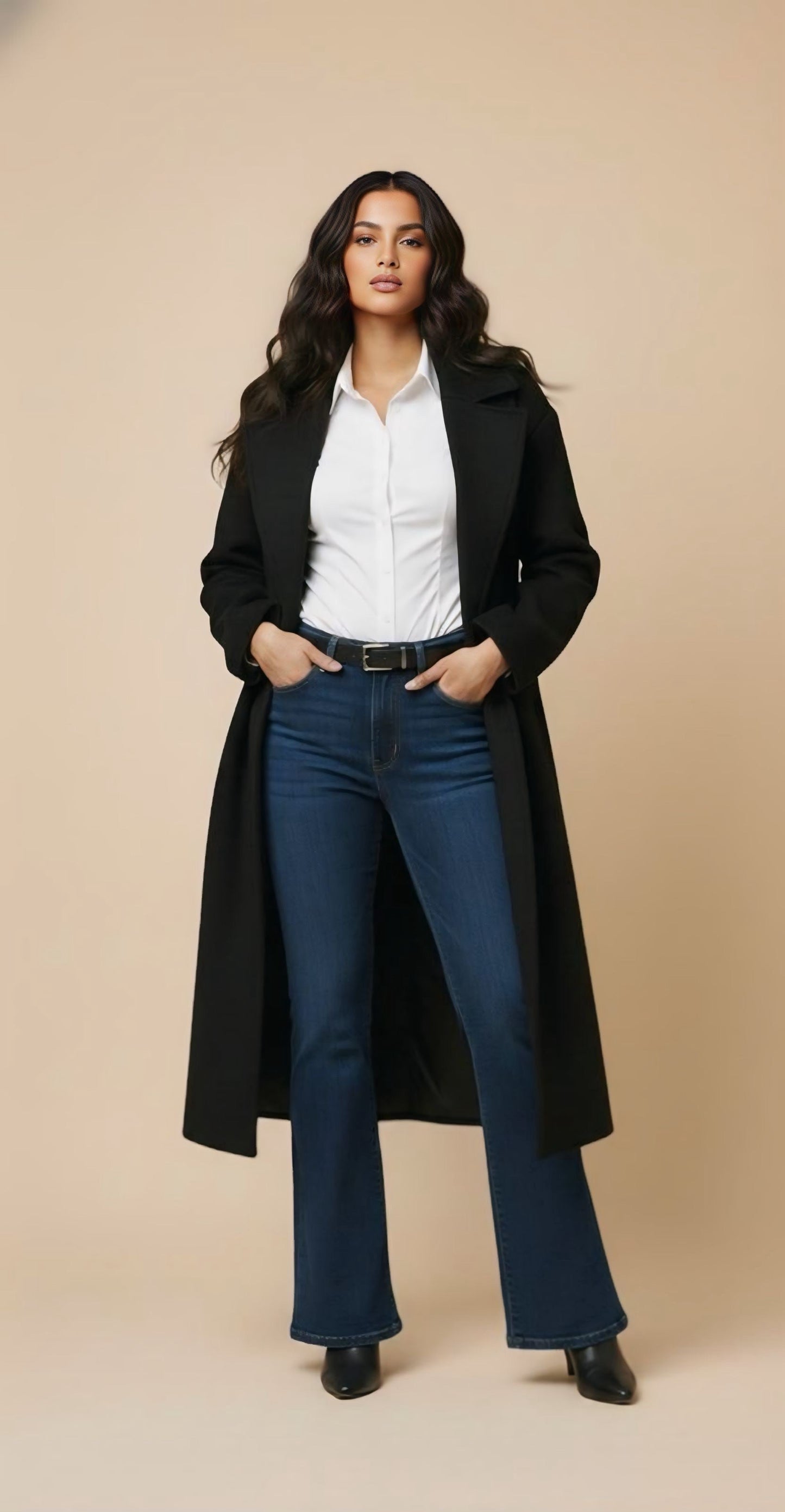 Black Belted Wool Coat