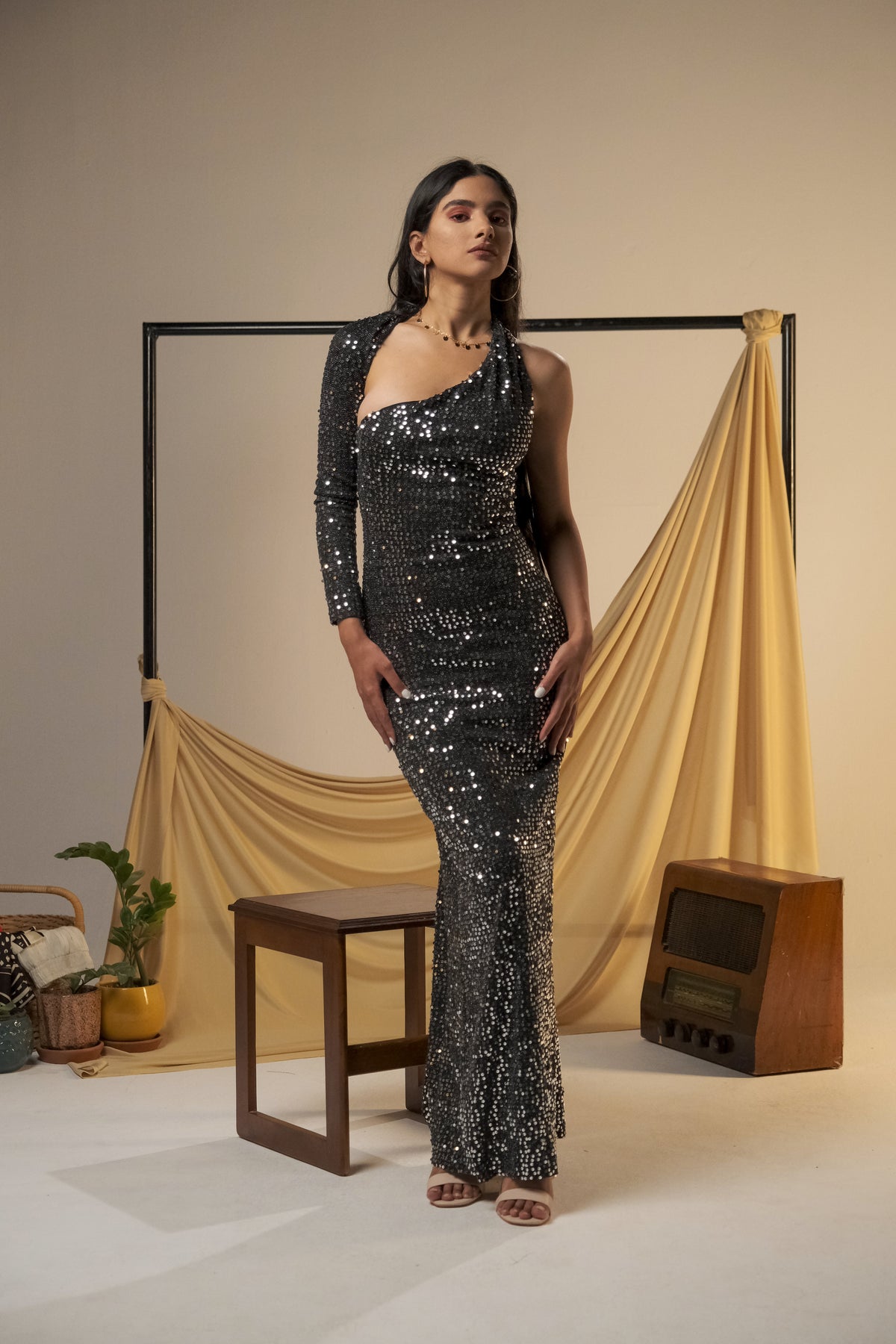 Stella One-Shoulder Sequin Gown