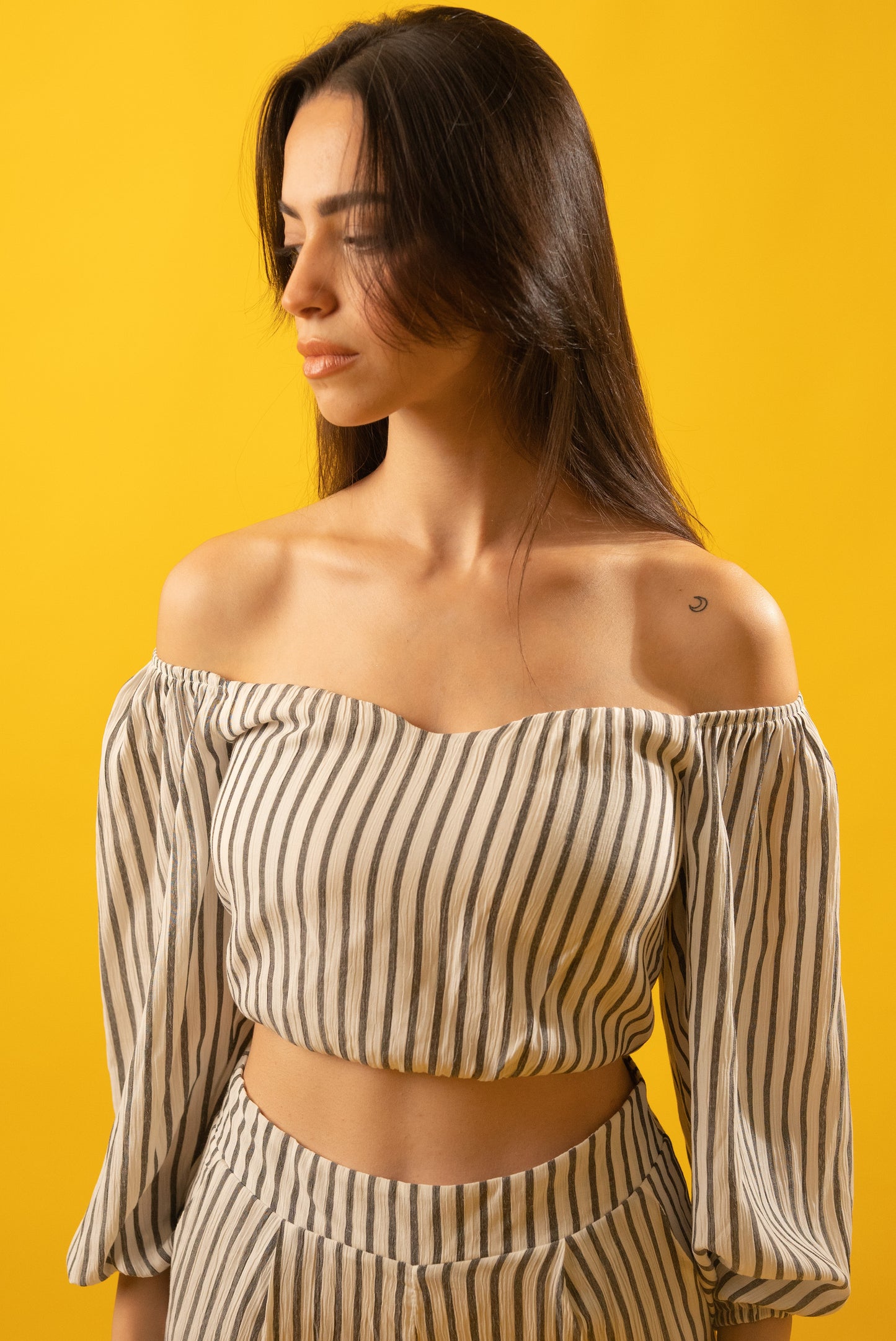 Black And White Striped Top And Pants Set