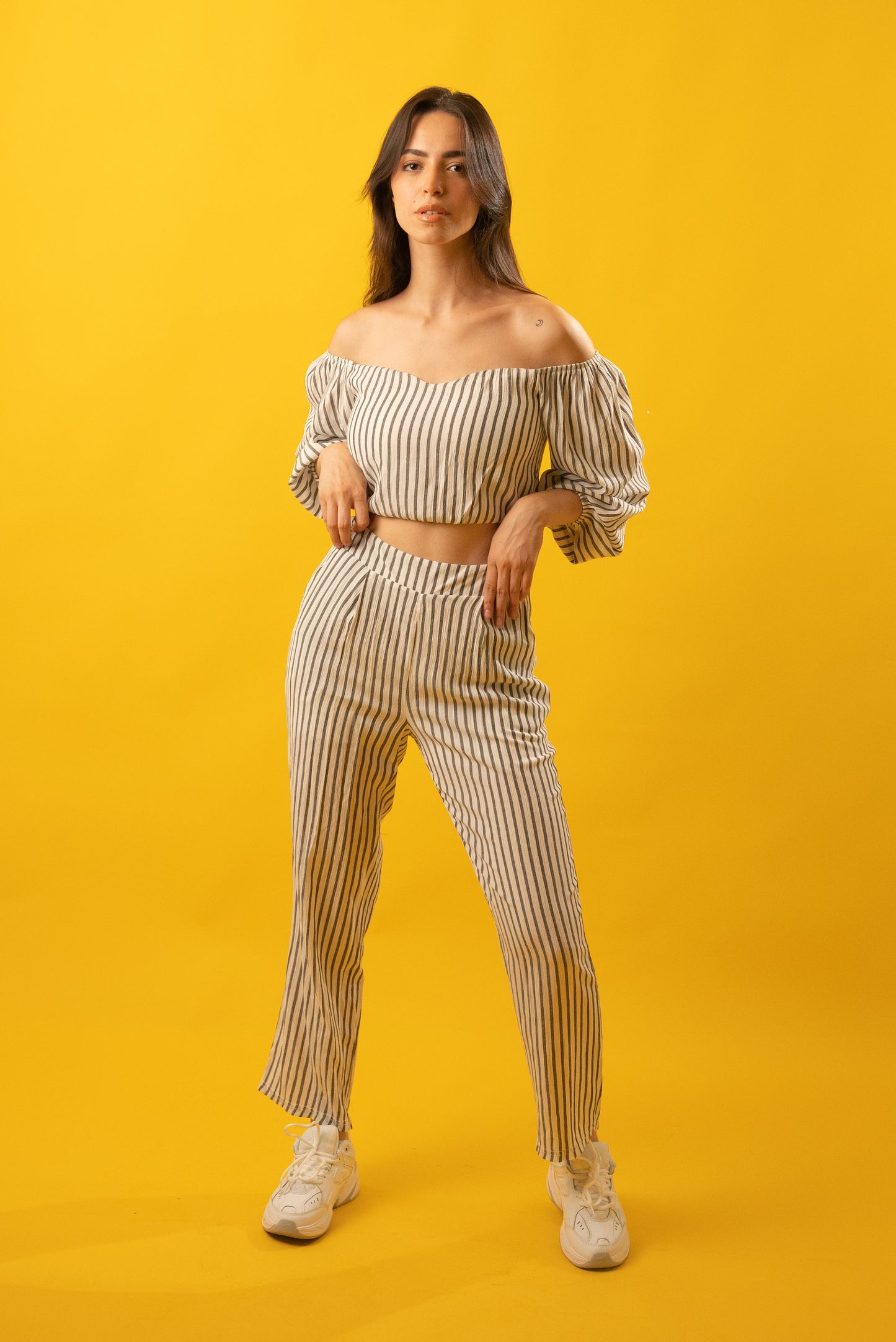 Black And White Striped Top And Pants Set