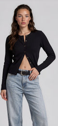 Black Ribbed Button-Up Cardigan