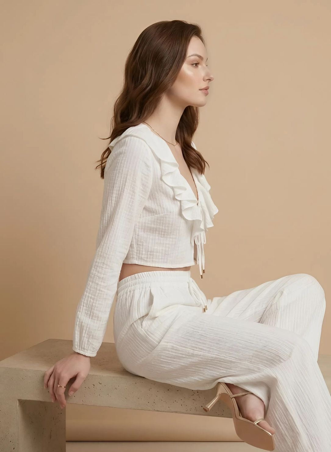 White Ruffled Wrap Blouse