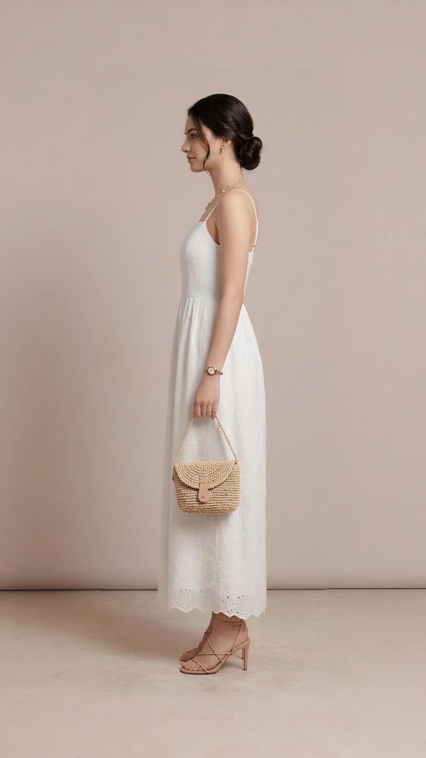 White Embroidered Strap Maxi Dress