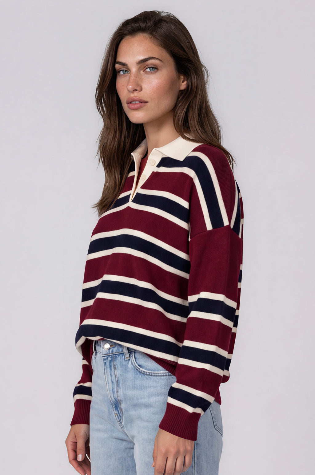 Burgundy Striped Polo Sweater