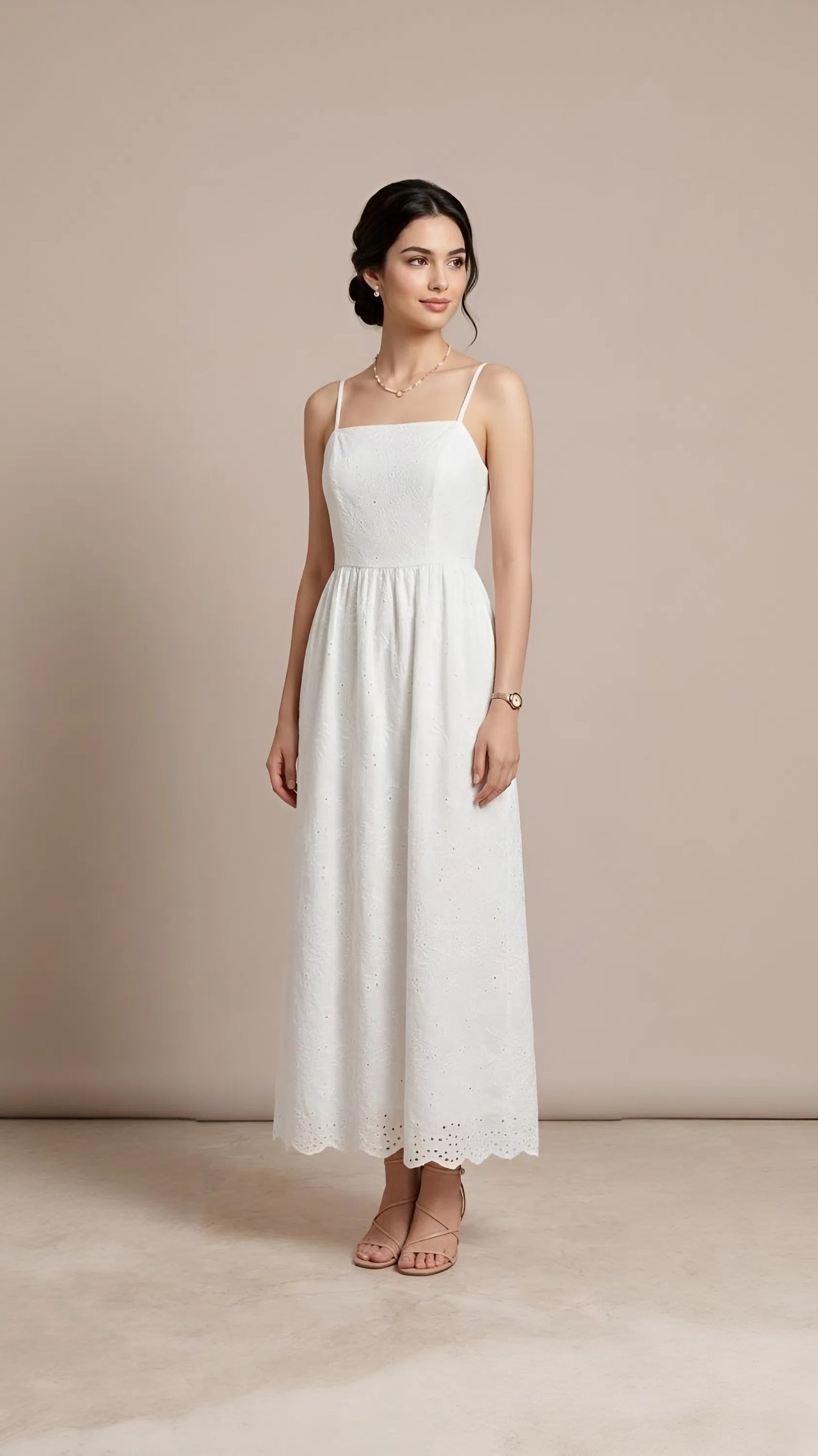 White Embroidered Strap Maxi Dress