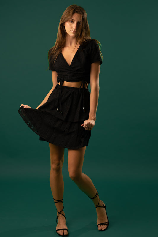 Black cropped top and skirt set