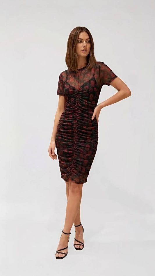 Black Floral Drape Dress