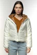 Cream Puffer Jacket with Camel Lining