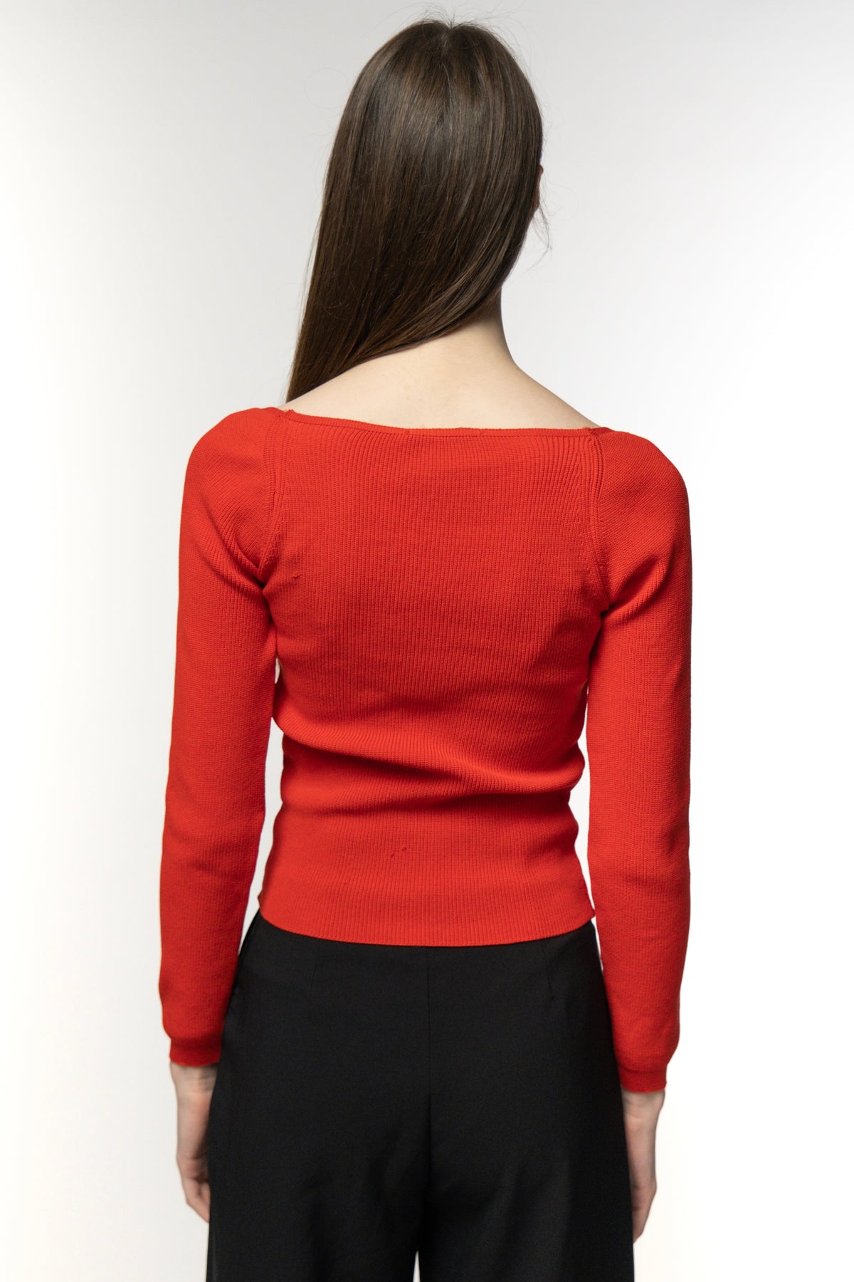 Scarlet Red Square Neck Knit Top