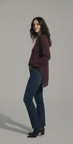 Plum Side-Slit Knit Pullover