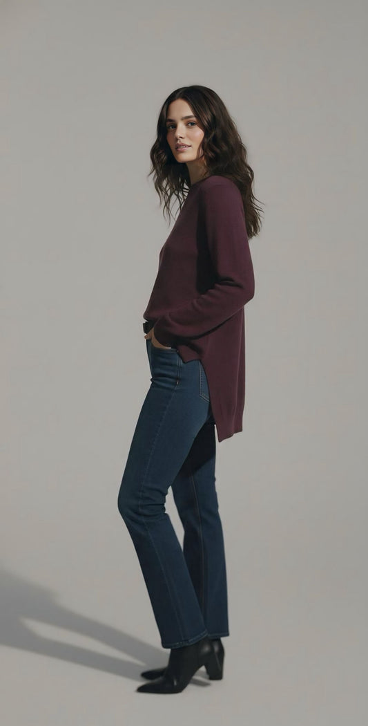 Plum Side-Slit Knit Pullover