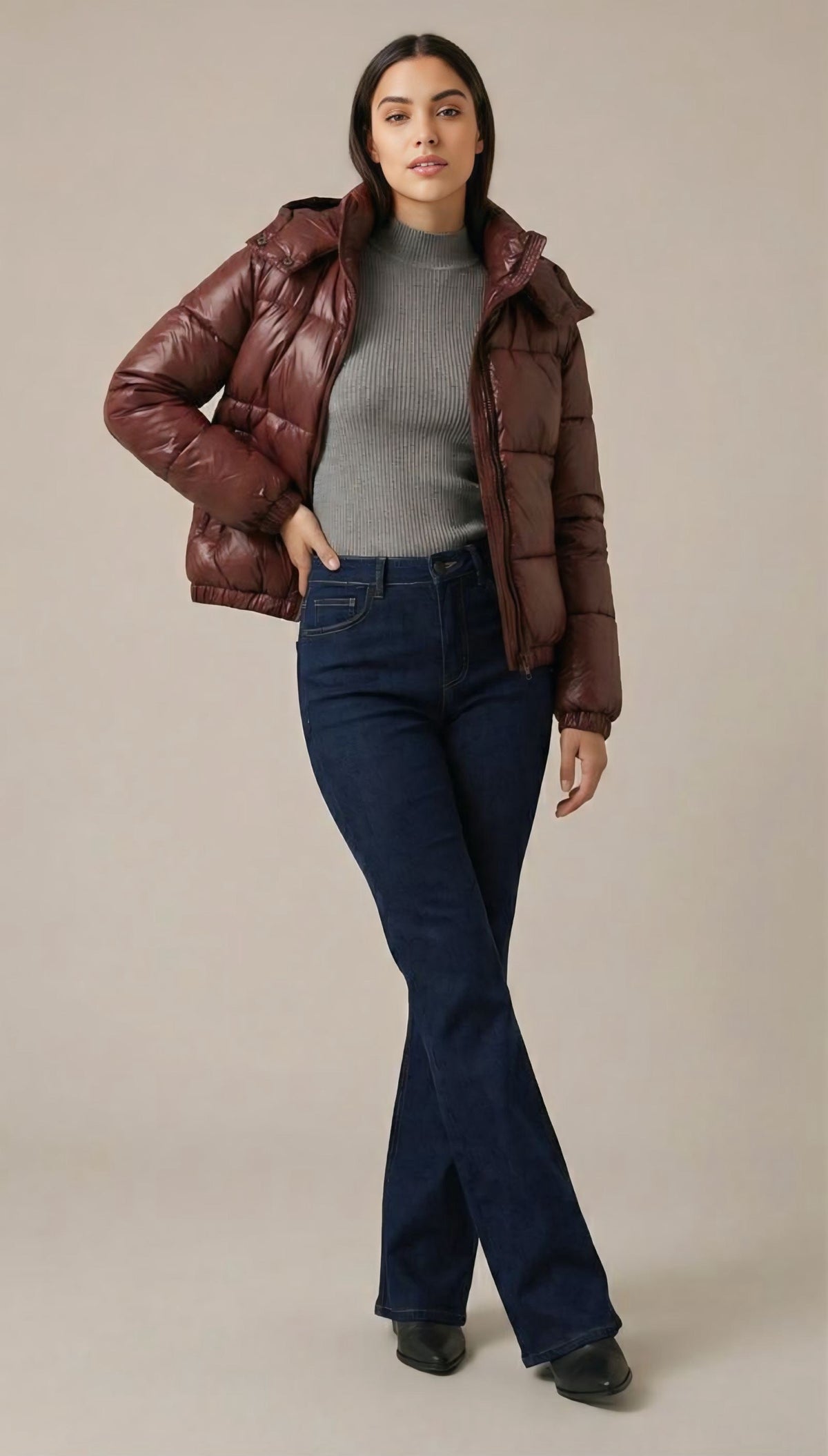 Burgundy Quilted Puffer Jacket