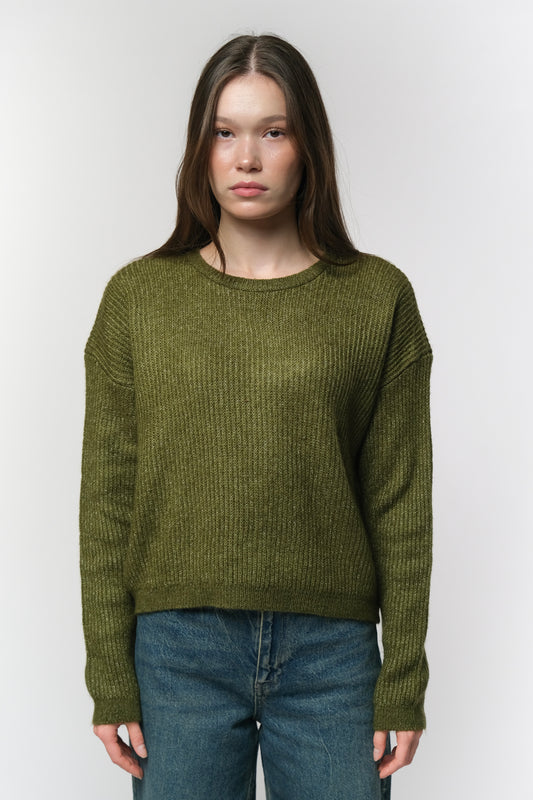 Olive Ribbed Knit Sweater