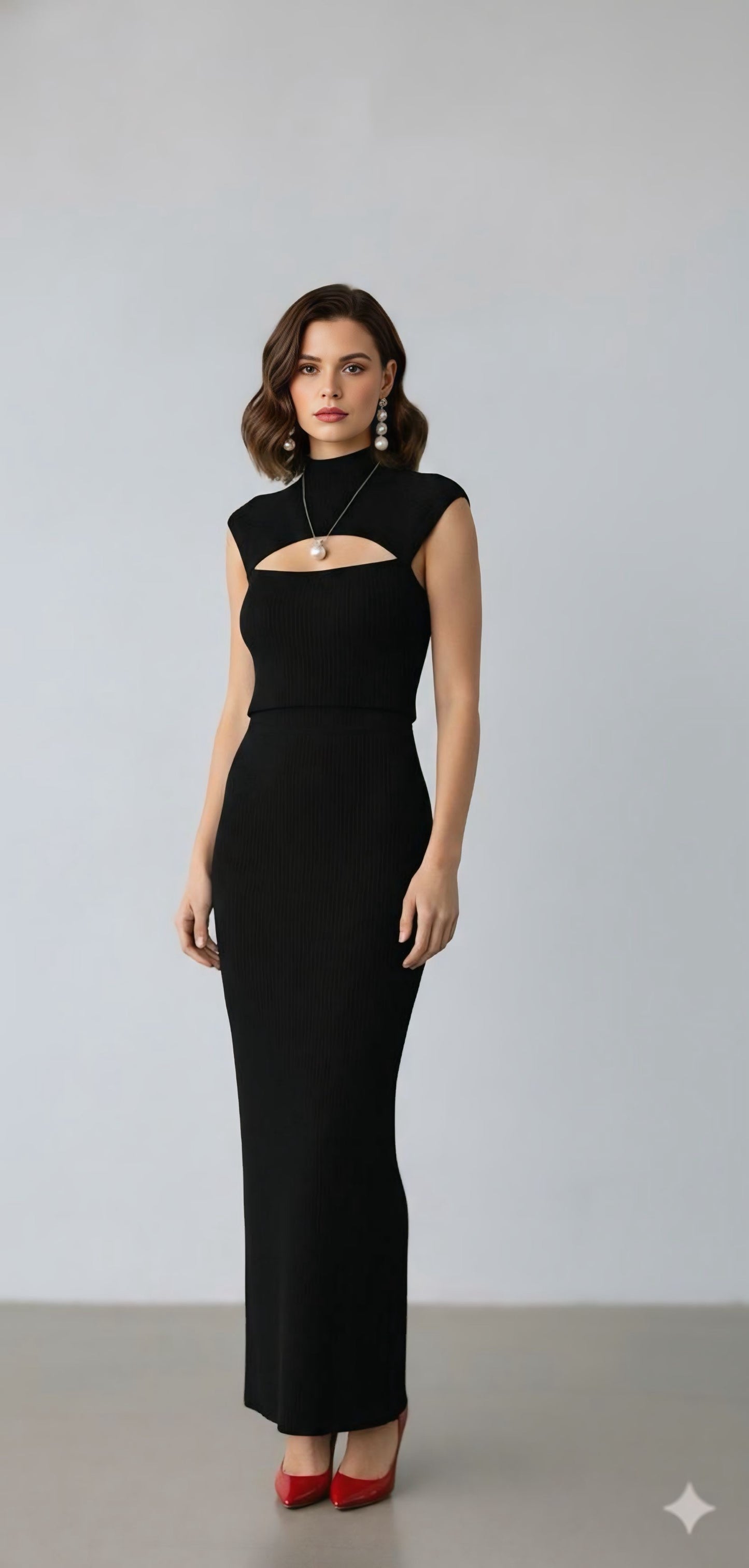 Black Cutout Knit Maxi Dress