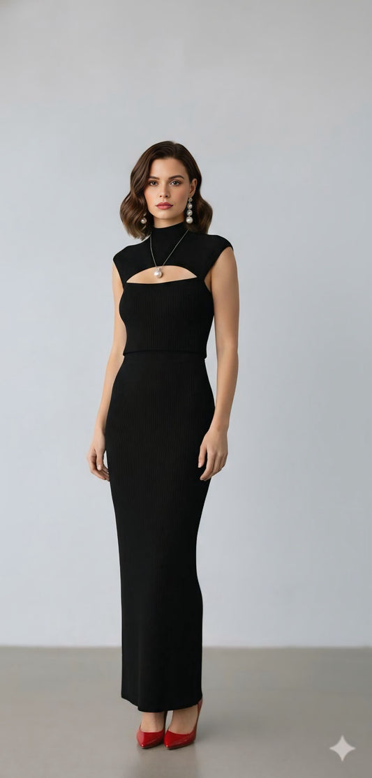 Black Cutout Knit Maxi Dress