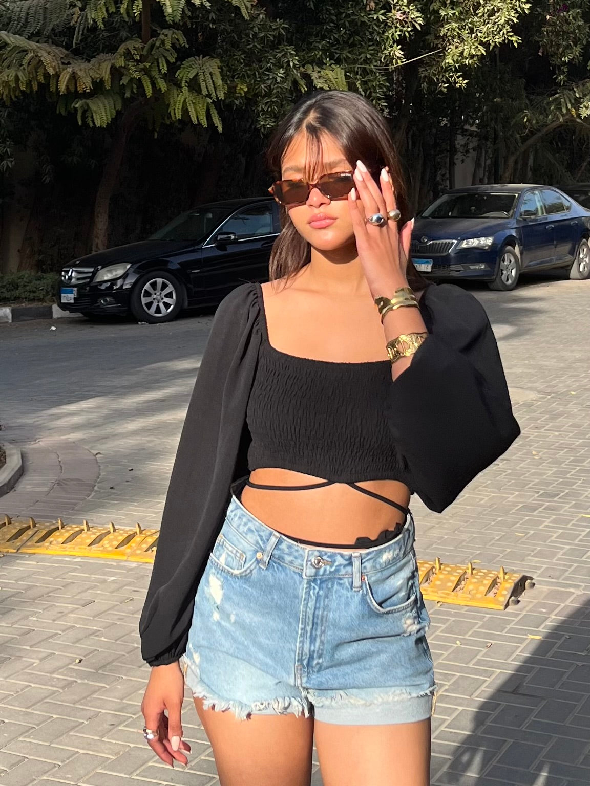Black Frill Smock Blouse