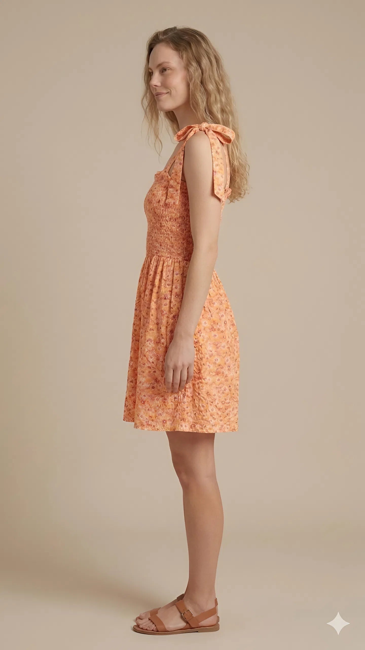 Orange Floral Frill Smock Dress