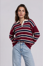 Burgundy Striped Polo Sweater