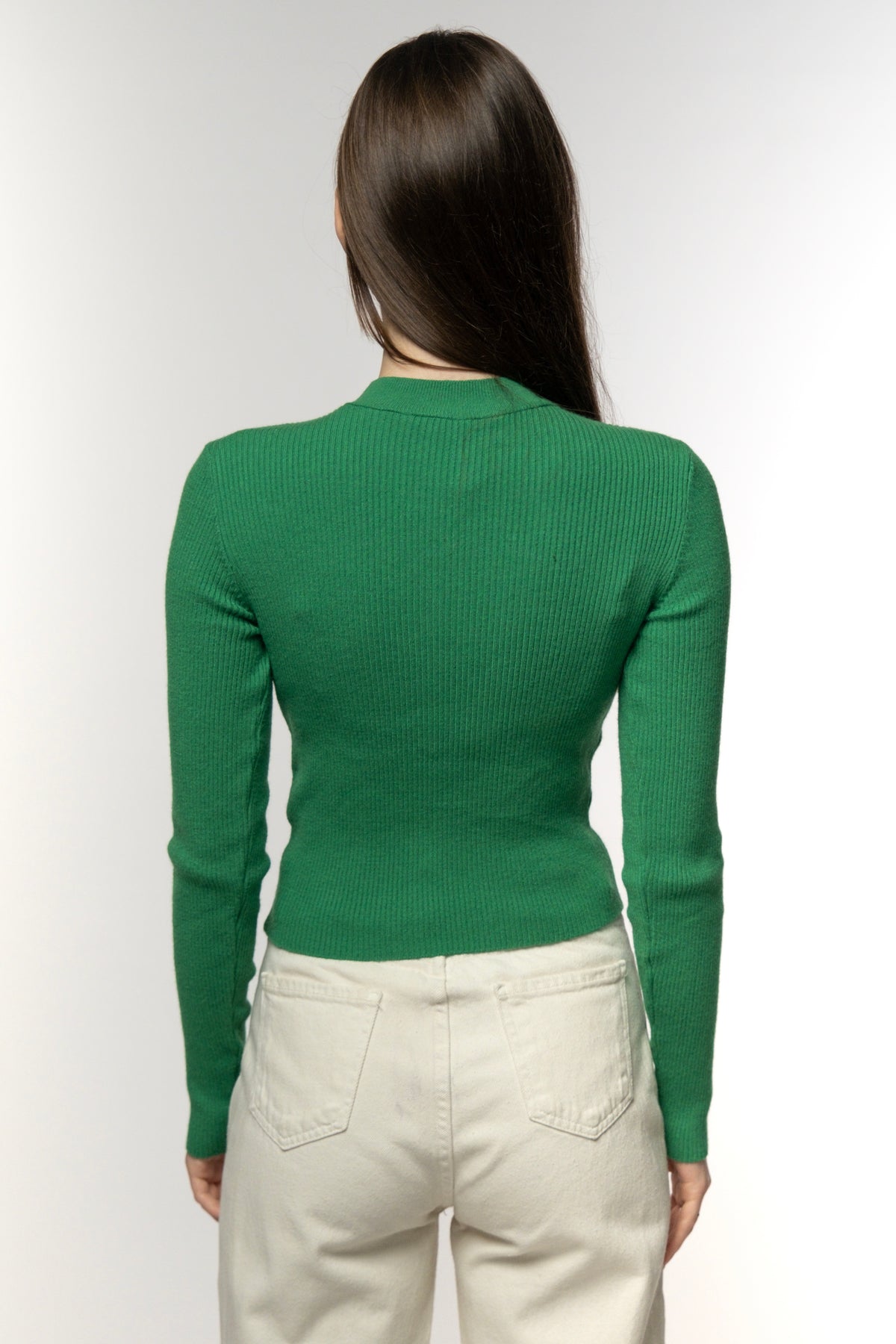 Green Cutout Ribbed Sweater