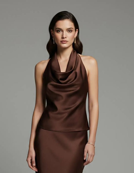 Brown Satin Halter Blouse