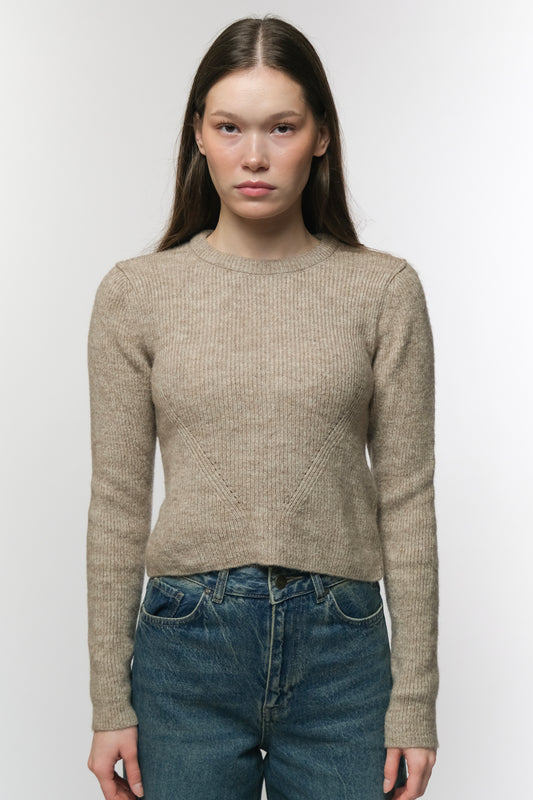 Beige Ribbed Knit Sweater