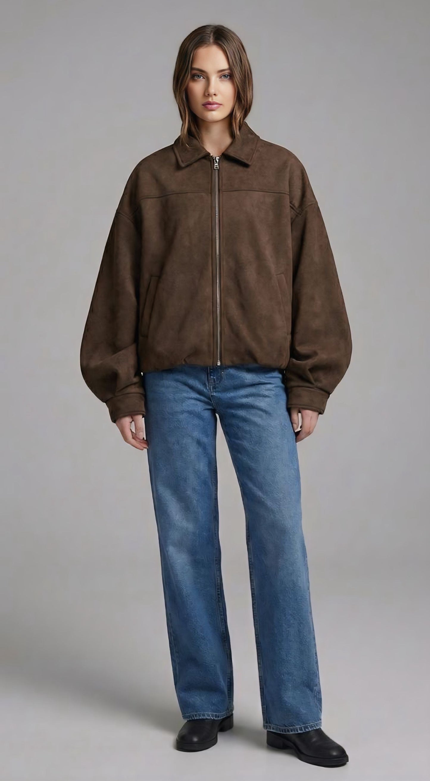 Brown Oversized Bomber Jacket