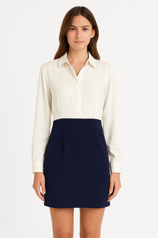 Cream and Navy Shirt Mini Dress