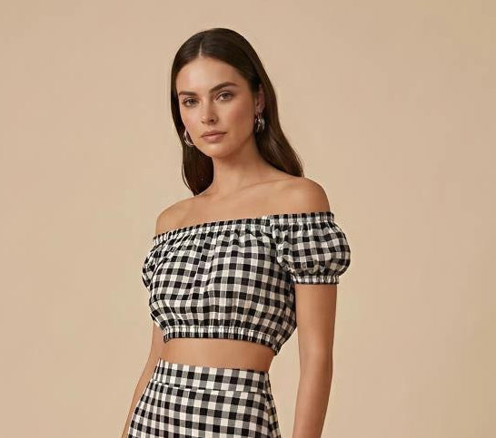 Gingham Off-Shoulder Top