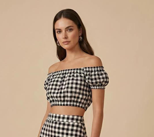 Gingham Off-Shoulder Top