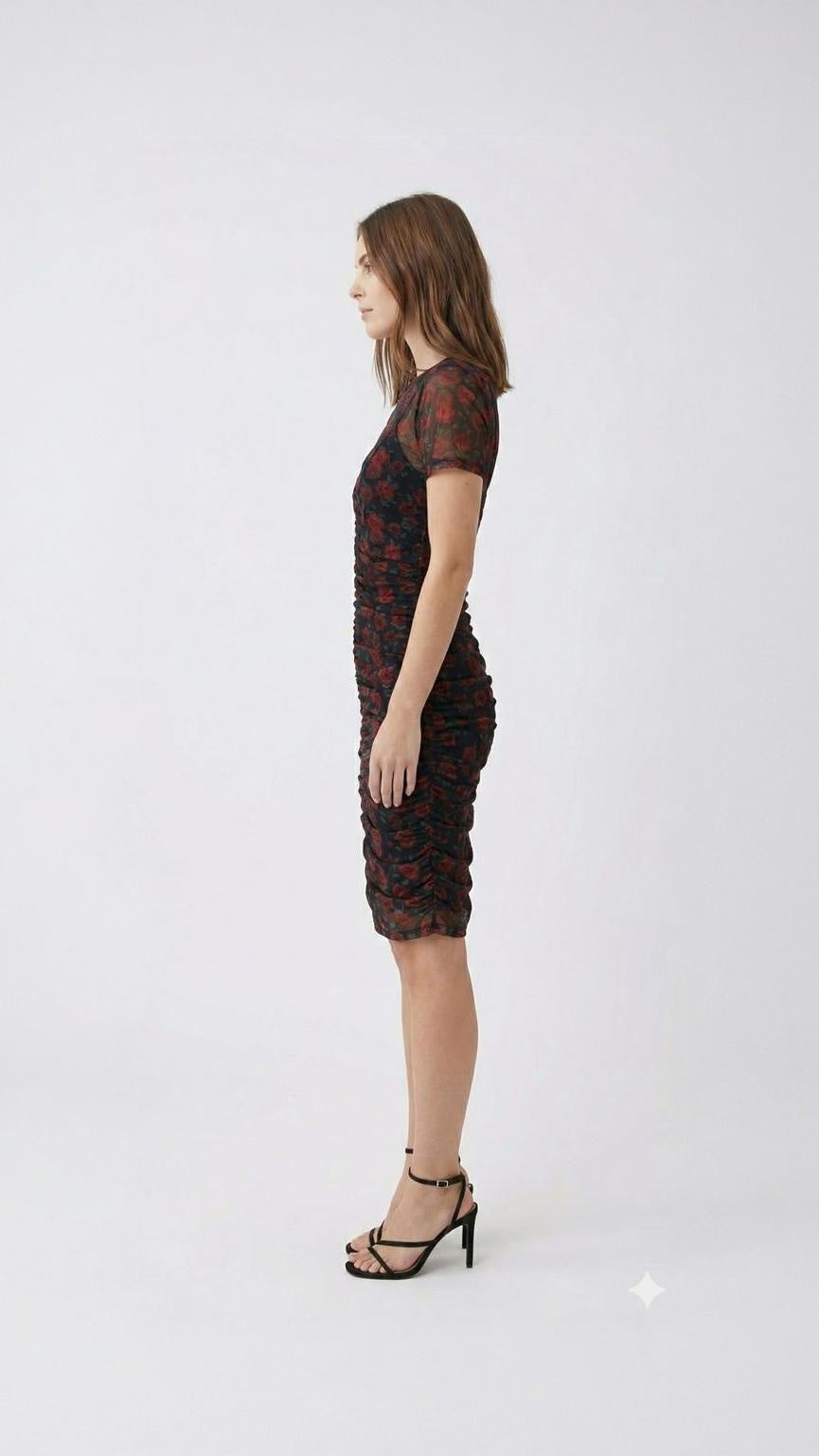 Black Floral Drape Dress