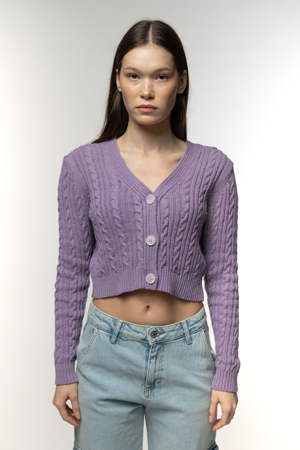 Lavender Cable Knit Cardigan