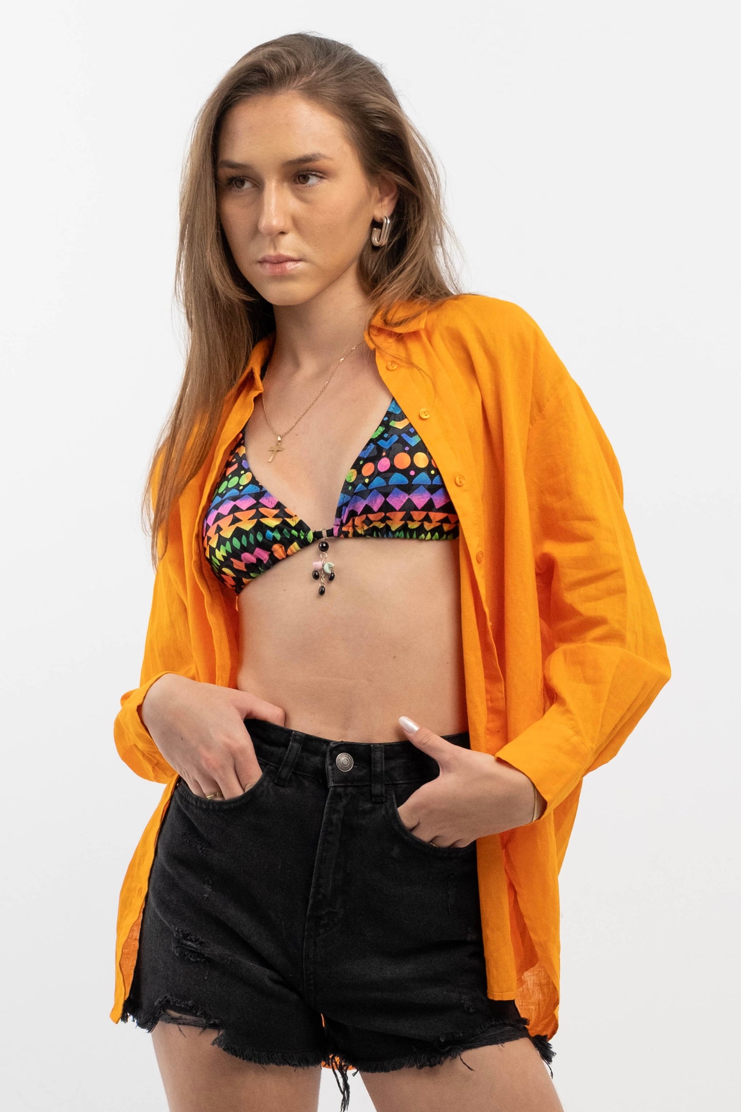 Orange Linen Oversized Shirt