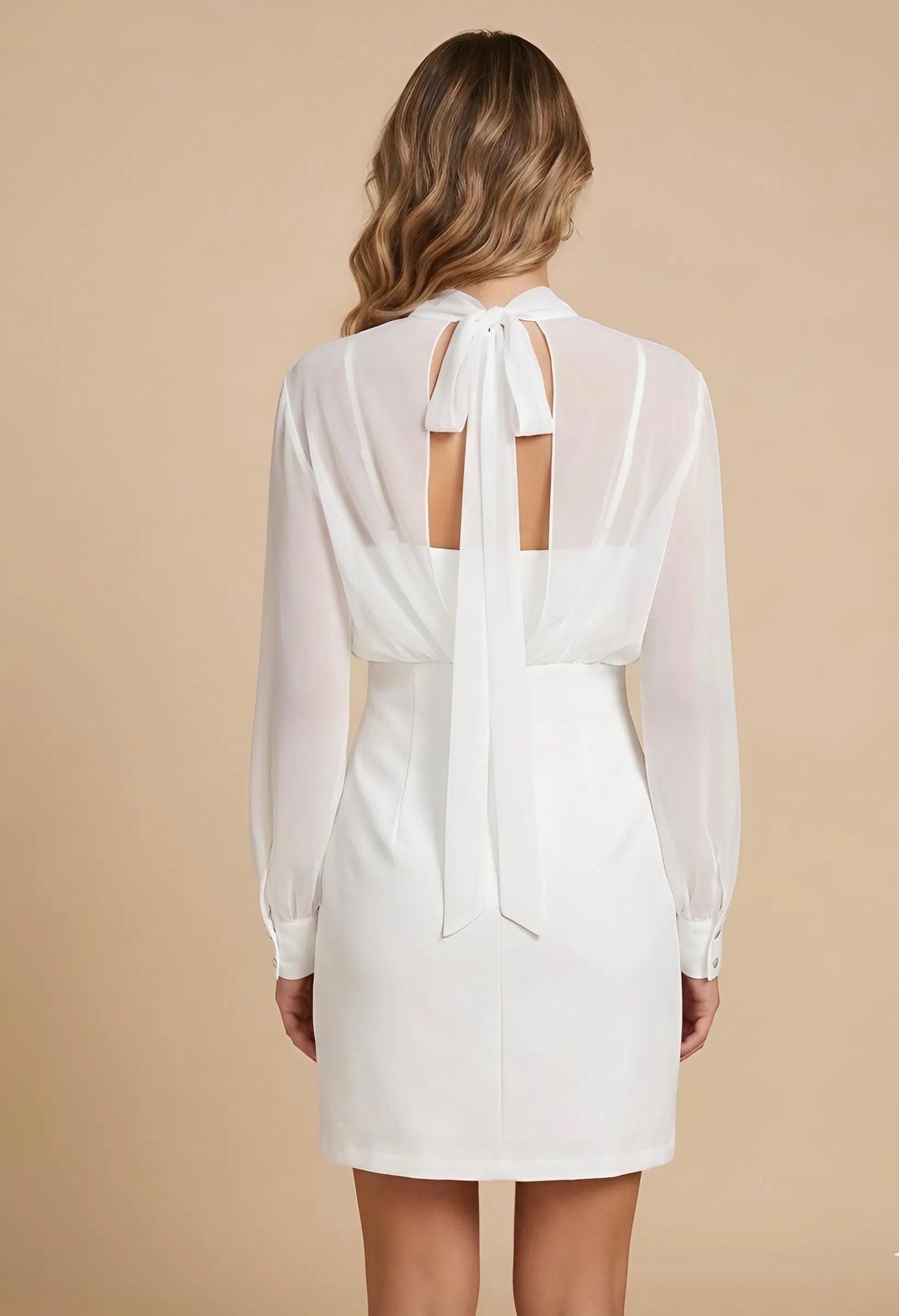 White Sheer Sleeve Mini Dress