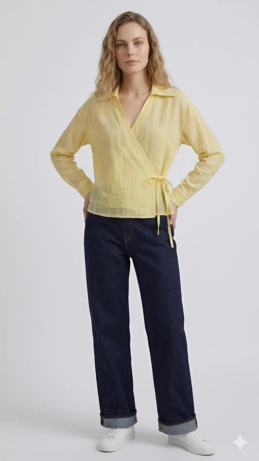 Yellow Wrap Linen Shirt