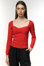 Scarlet Red Square Neck Knit Top