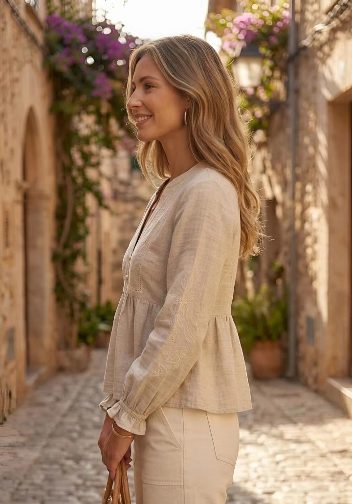 Beige Embroidered Blouse