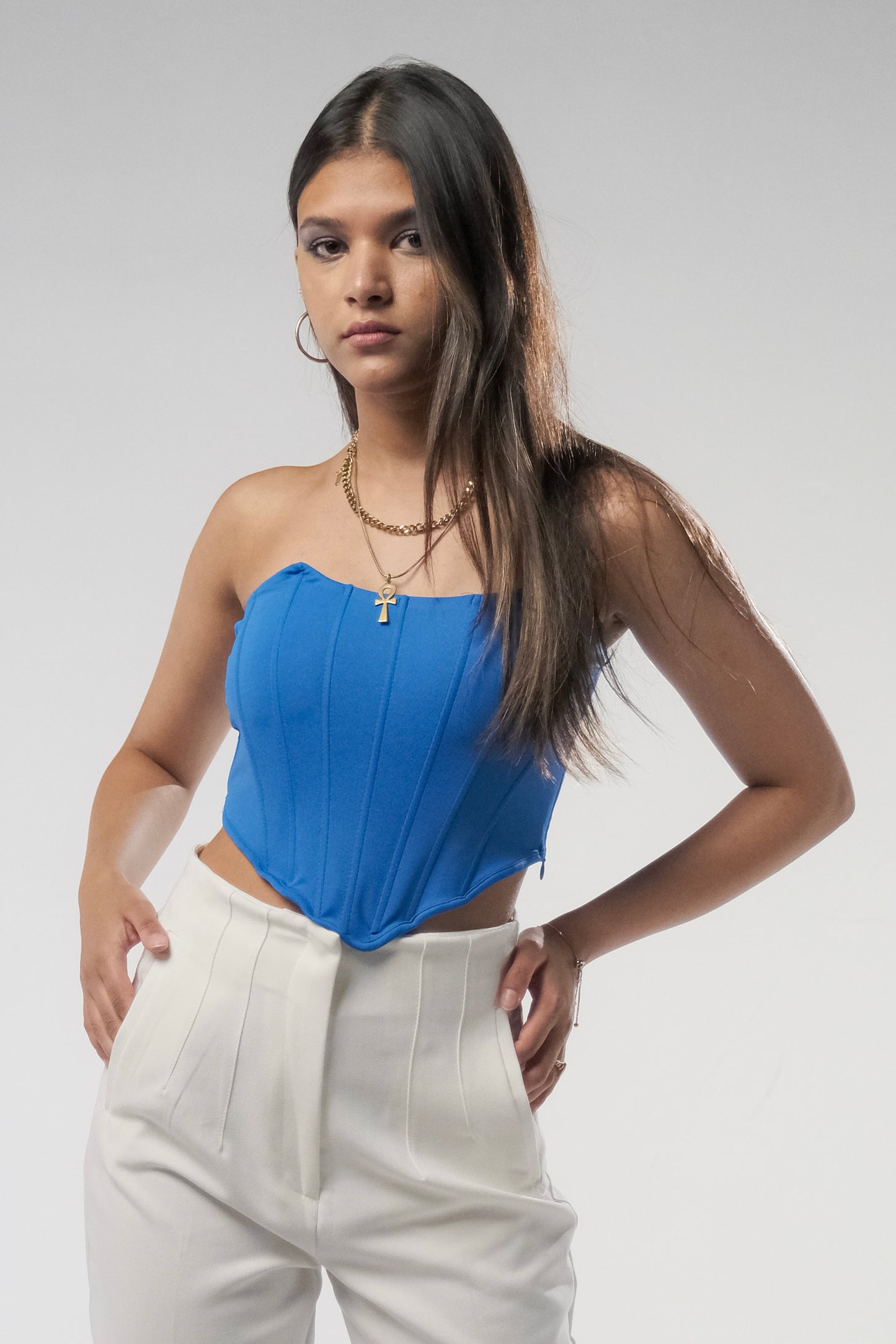 Blue Corset Cropped Top