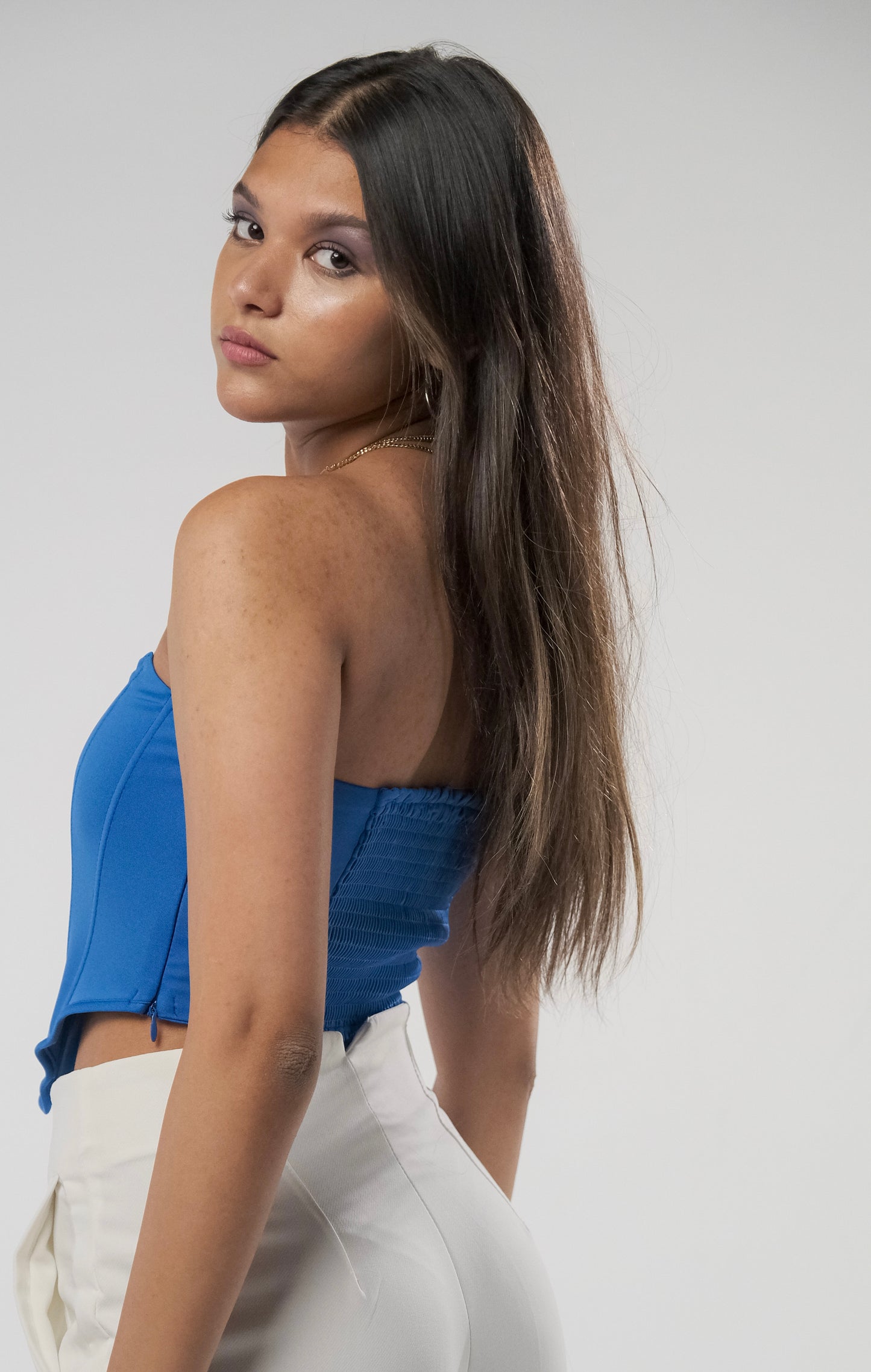 Blue Corset Cropped Top