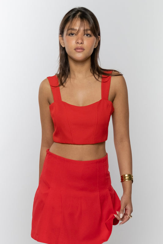 Red Structured Crop Top