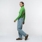 Green Ribbed Cut-Out Sweater