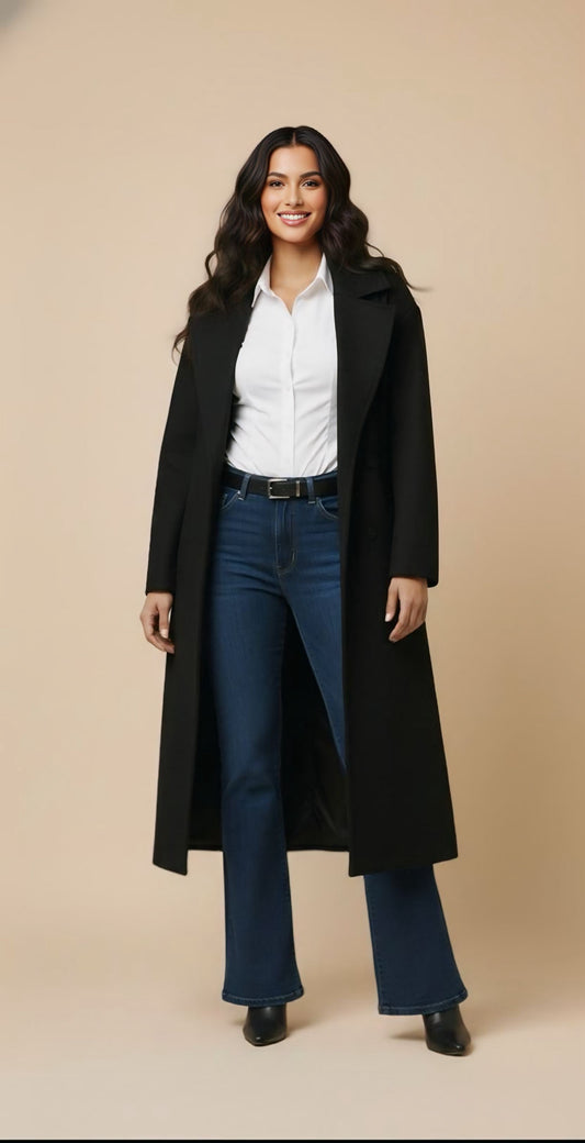 Black Belted Wool Coat
