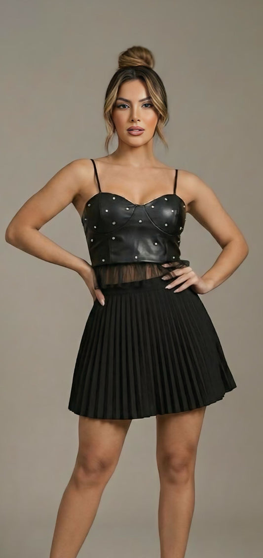 Crystal-Embellished Black Bustier Top