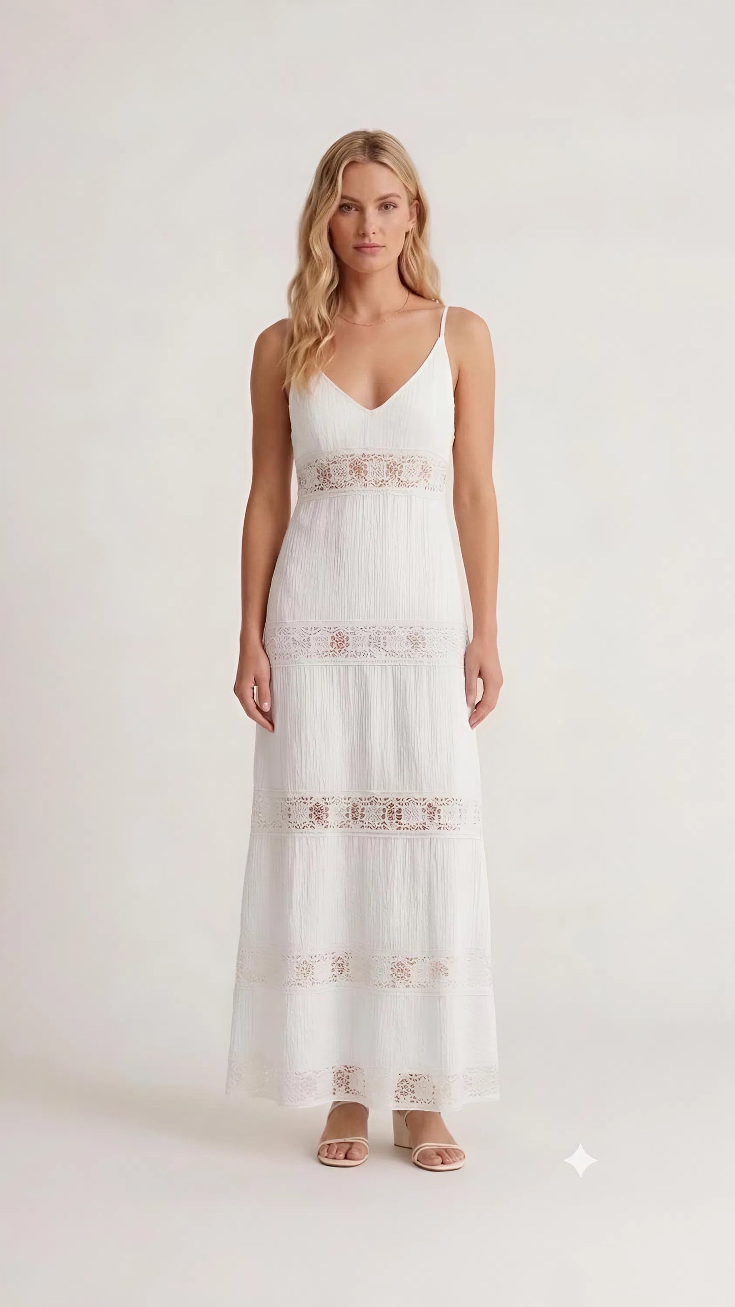 Ivory Lace-Panel Maxi Dress